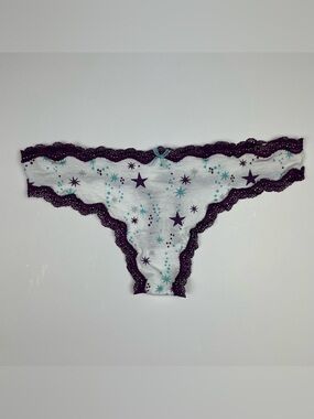 Vtg 2009 Victoria's Secret Celestial Star Lace Trim Thong NWT Size M